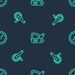 Poster - Set line Electric planer tool, Angle grinder and Circular saw blade on seamless pattern. Vector