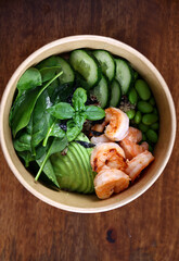 Wall Mural - bowl salad with shrimp avocado and spinach