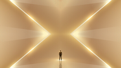 Wall Mural - A businessman stands in an architectural space framed by golden lines