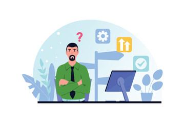 Aufkleber - Career opportunities blue and pink concept with people scene in the flat cartoon style. Man thinks about opportunities for future career growth. Vector illustration.