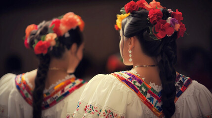 Wall Mural - Colorful skirts fly during traditional Mexican dancing. Generative AI