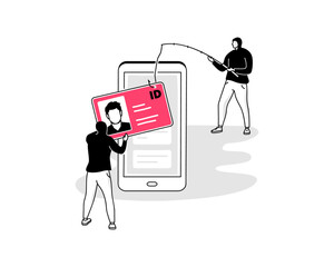 Leinwandbilder - Illustration of identity fraud symbol with two hackers stealing someone personal information from his smartphone.
