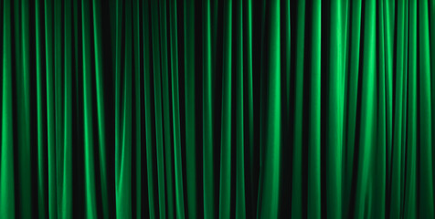 Brightly lit green curtains for your background, generative AI.