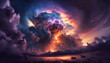 © alexkich - Stormy sky with dramatic clouds from an approaching thunderstorm at sunset. Generative AI