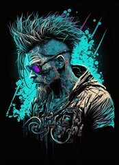 cyberpunk t shirt design. illustration of a colored glitch.