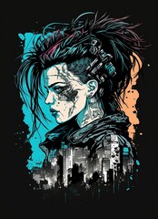 Cyberpunk T shirt Design. Illustration of a Colored Glitch.