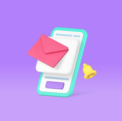 Poster - Electronic mail incoming message inbox mailbox sound alert smartphone application 3d icon vector