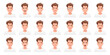 © chekart - Set of different emotions of a cute white guy in a t-shirt. Facial expression of handsome stylish young man. Smile, happiness, anger, surprise, fear, sadness, etc. Vector illustration
