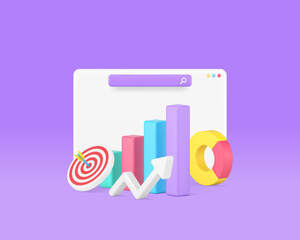 Poster - Commercial analyzing internet browser workflow bar graph diagram dynamic arrow 3d icon vector
