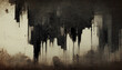 © Larisa - Grunge art. Dirt drip. Weathered wall. Black brown paint stains splatter on beige distressed old worn paper texture art illustration abstract background with free space.
