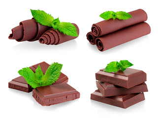 Aufkleber - Set of Chocolate Tubes and Bars with green Mint leaves, on transparent background. Chocolate with Mint concepts