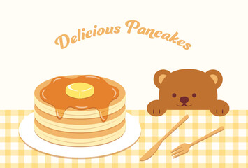 Wall Mural - vector background with a bear and pancakes for banners, cards, flyers, social media wallpapers, etc.