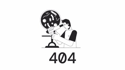 Poster - Lab researcher bw 404 animation. Biological science. Empty state 4K video concept footage with alpha channel transparency. Monochromatic error flash message for web page not found, UI design