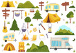 © terbrana - Camping and hiking elements. Forest hike icon set.Wanderlust scout adventure icons.