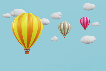 Wall Mural - 3D rendering hot air balloon floating on sky.