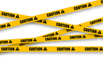 caution ribbon tape illustration on transparent background with realistic shadow. crime scene, cauti