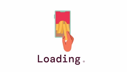 Poster - French fries order loader animation. Crispy fried potato on phone. Flash message 4K video footage. Isolated color loading progress indicator with alpha channel transparency for UI, UX web design
