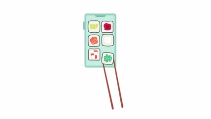 Poster - sushi etiquette animation. animated eating restaurant delivery food 2d cartoon flat object. japanese