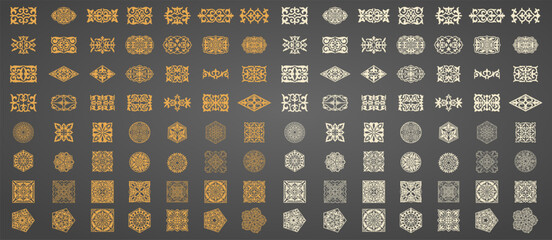 Islamic ornament vector, persian motiff. 3d ramadan islamic round pattern elements. Geometric logo template set. Circular ornamental arabic symbols. National pattern of the Kazakhs, Kyrgyz, Mongols.