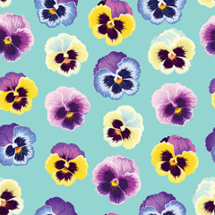 Canvas Print - Seamless pattern with pink and yellow pansies