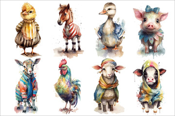 Poster - Safari Animal set horse, goose,. pig, goat, rooster, chicken and sheep, cow in 3d style. Isolated. Generative AI