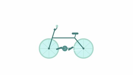 Poster - Animated riding bicycle. Flat cartoon style icon 4K video footage for web design. Leisure cycling. Mountain bike isolated colorful object animation on white background with alpha channel transparency