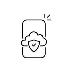 Fototapete - secure cloud computing icon with thin line phone. linear trend modern database support logotype graphic stroke design web element isolated on white. concept of easy file protection or firewall badge