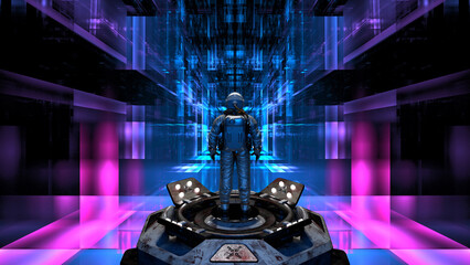 Wall Mural - astronaut cosmonaut discovery of new worlds of galaxies panorama, fantasy portal to far universe. as