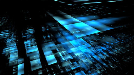 Poster - Digital space, architecture design. Complex mathematical calculations in a digital environment, virtual space. Modern digital technologies, cloud computing. 3d render