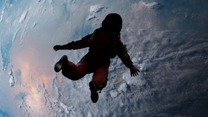 Wall Mural - astronaut flight, falling to planet. discovery new universe, loneliness of an cosmonaut in space. we