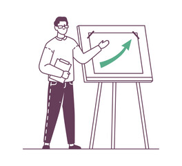 Aufkleber - Presentation with idea on how to grow business. Company strategy or improvement concept, presenter with board making report. Vector in flat cartoon illustration