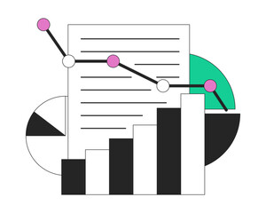 Poster - Sales growth planning flat line color vector icon. Line graphs with pie charts. Editable lineart concept on white. Simple outline cartoon style spot illustration for web graphic design and animation