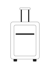 Poster - Suitcase on wheels with handle monochrome flat vector object. Traveling bag. Editable black and white thin line icon. Simple cartoon clip art spot illustration for web graphic design and animation
