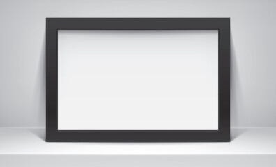 Poster - Realistic empty black frame on light background. Table surface. Border for your creative project, mockup for you business project. Vector design