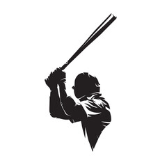 Wall Mural - Baseball player logo, baseball batter, isolated vector silhouette, ink drawing. Rear view