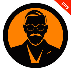 Senior man in glasses icon, orange color. Isolated vector sign symbol