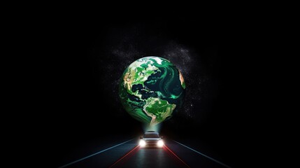 Planet in the shape with car on highway. Generative AI