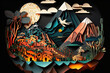 Machu Picchu papercut craft art. 3D Papercut paper art craft color Background Wallpaper. Generative AI.