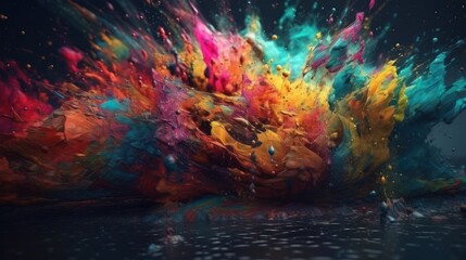 Poster - Colorful fluid smoke explosion on dark background. Generative ai