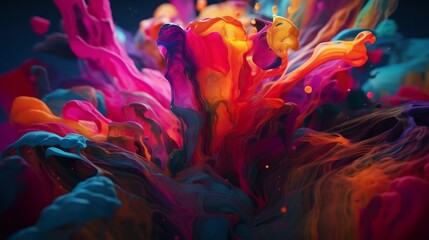 Poster - Colorful fluid smoke explosion on dark background. Generative ai
