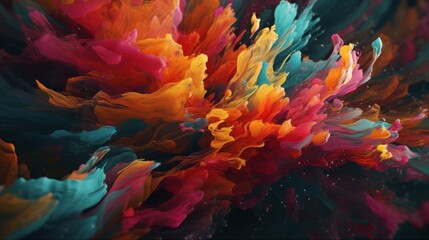 Poster - Colorful fluid smoke explosion on dark background. Generative ai