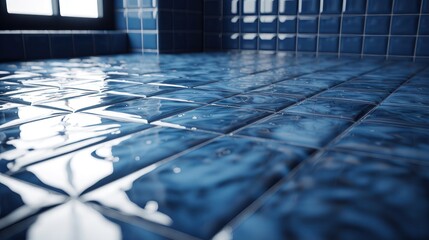 Poster - Square, Polished Wall background with tiles. Textured, tile Wallpaper with Blue Patina, 3D blocks. 3D Render. Generative AI