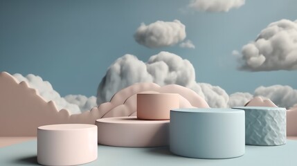 Aufkleber - Mock up Minimal pink and blue pedestal design for product show, 3D rendering. Generative ai