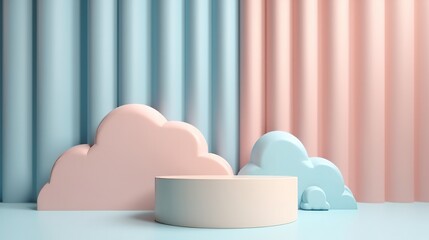 Aufkleber - Mock up Minimal pink and blue pedestal design for product show, 3D rendering. Generative ai