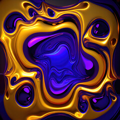 Aufkleber - abstract background with a psychedelic pattern in blue, gold , like in 3D style, ai generation
