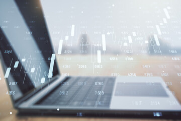 Aufkleber - Multi exposure of creative statistics data hologram on laptop background, stats and analytics concept
