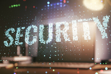 Poster - Cyber security creative concept on modern laptop background. Double exposure
