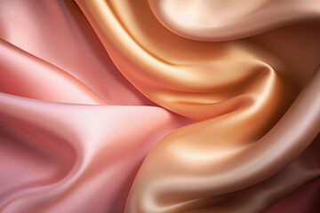 Satin texture pink and yellow gradient fabric background, silk backdrop. Generative AI