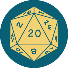 Wall Mural - iconic tattoo style image of a d20 dice