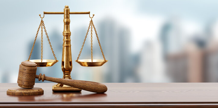 Wall Mural -  - Legal scales and Judge gavel Symbol of law and justice. lawyer and legal services in business. Law concept of Judiciary, Jurisprudence and Justice. 3d rendering